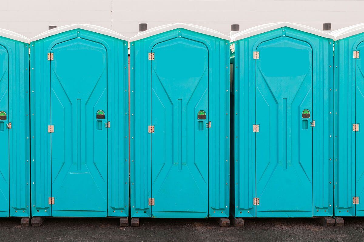Industrial portable restroom units at a plant in Columbus, Mississippi