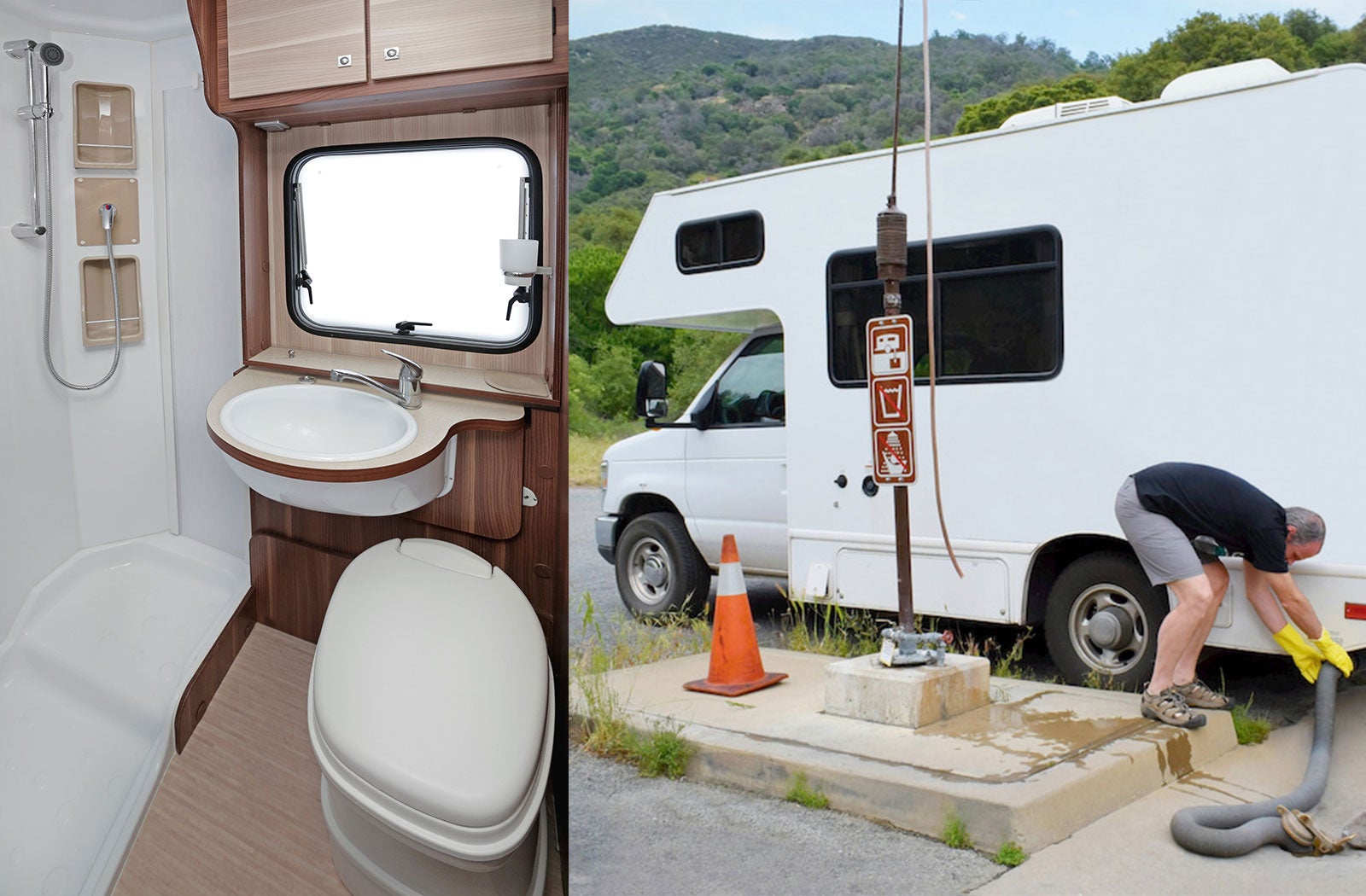 Portable RV/camper toilet and holding tank setup in Columbus, Mississippi