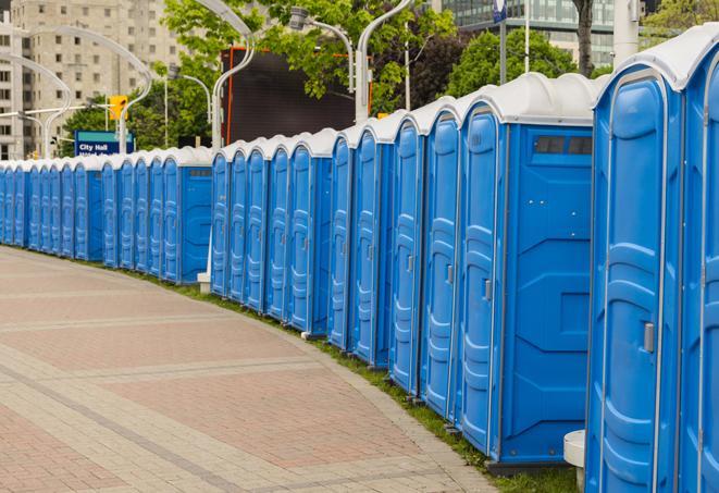 Seasonal porta potty units set up at a Columbus, Mississippi venue